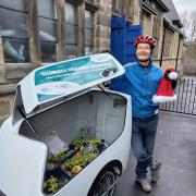 Councillor Mick Bradley doing his festive delivery on Otley's e-cargo bike