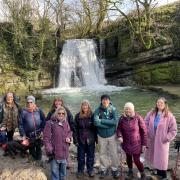 Guided walk group from DalesBus 864 at Janets Foss
