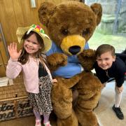 Marty Bear and children at the event organised by the Ilkley Friends of Martin House Hospice