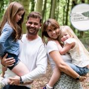 Kate Thompson, with her husband Ed and daughters Eleanor and Charlotte and inset The Kindr Company's biodegradable baby wipes 