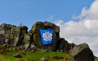 Cow and Calf rocks showing Yorkshire Flag