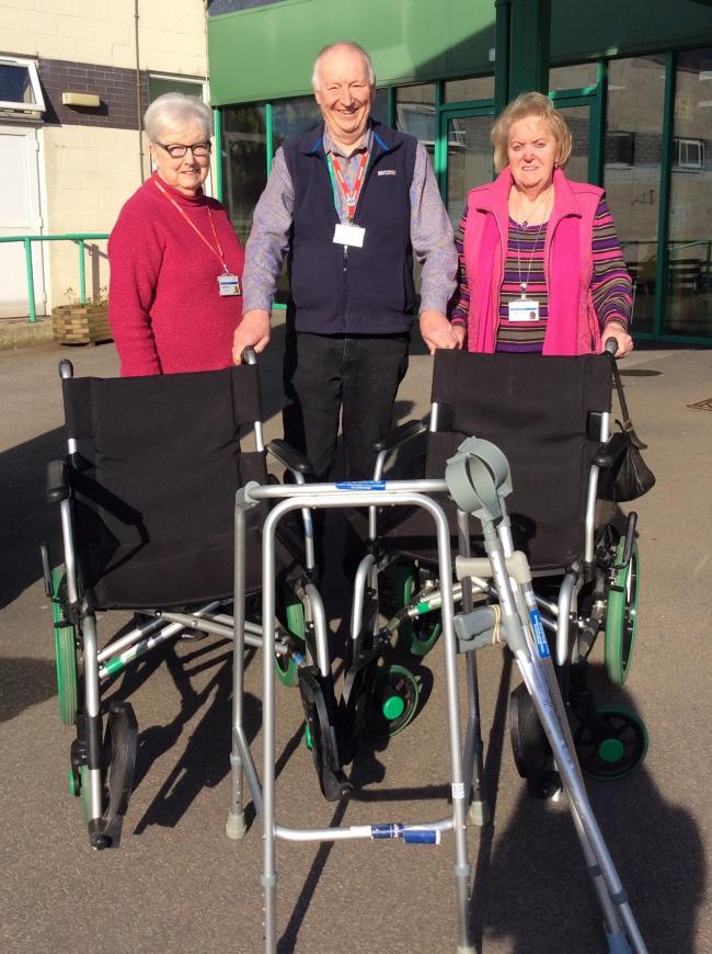 From left, volunteer Betty Perry, Friends of Airedale chairman John Lofthouse and president Eileen Proud with the type of equipment they hope will be returned